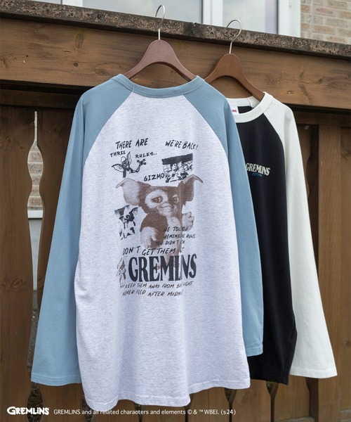 make a ray!(メイク ア レイ!)の「【GREMLINS/グレムリン】ワンポイントロゴ&ロックテイスト ギズモイラストデザイン ヘビーオンス ロングスリーブTシャツ/ラグランスリーブ(Tシャツ/カットソー・メンズ・ブラック/ライトブルー/ホワイト×ブラック/グレー×サックスブルー/ブラック×ホワイト/ホワイト・XL/L/M)」の5枚目の写真