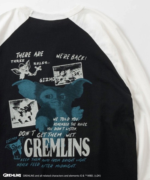 make a ray!(メイク ア レイ!)の「【GREMLINS/グレムリン】ワンポイントロゴ&ロックテイスト ギズモイラストデザイン ヘビーオンス ロングスリーブTシャツ/ラグランスリーブ(Tシャツ/カットソー・メンズ・ブラック/ライトブルー/ホワイト×ブラック/グレー×サックスブルー/ブラック×ホワイト/ホワイト・XL/L/M)」の11枚目の写真