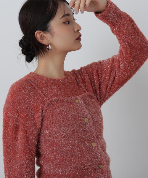 N.（N. Natural Beauty Basic）（エヌエヌナチュラルビューティーベーシック）の「◆ラメフェザービスチェニットセット（ニット/セーター・レディース・コーラルピンク/グレー/ネイビー・MEDIUM）」の8枚目の写真