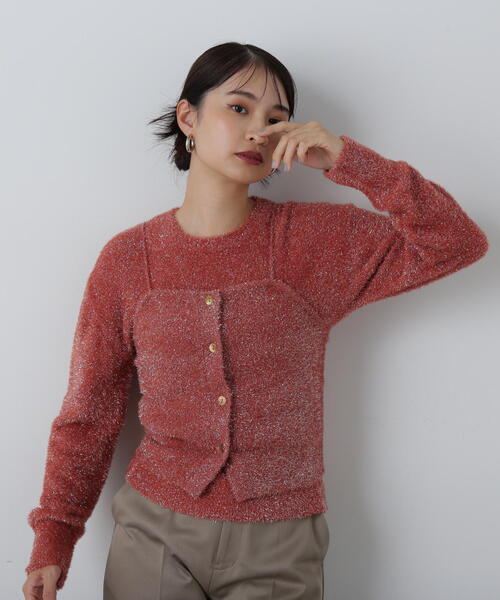 N.（N. Natural Beauty Basic）（エヌエヌナチュラルビューティーベーシック）の「◆ラメフェザービスチェニットセット（ニット/セーター・レディース・コーラルピンク/グレー/ネイビー・MEDIUM）」の9枚目の写真