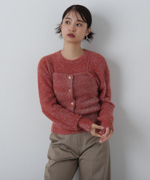 N.（N. Natural Beauty Basic）（エヌエヌナチュラルビューティーベーシック）の「◆ラメフェザービスチェニットセット（ニット/セーター・レディース・コーラルピンク/グレー/ネイビー・MEDIUM）」の10枚目の写真