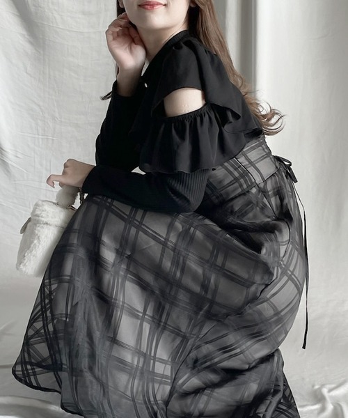 長袖で再登場!!】シアーチェックドッキングワンピース（ワンピース  