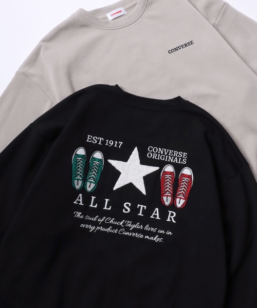 CONVERSE(コンバース)の「CONVERSE/コンバース オーバーサイズ 裏起毛 オールスター スニーカー サガラ刺繍デザイン/ゲームシャツ ユニフォームデザイン スウェット トレーナー/レディース メンズ(スウェット・レディース・ブラック系その他2/グレー系その他2/グレイッシュベージュ/グレイッシュブルー/スミクロ/ブラック/アッシュグレー/オフホワイト/ブラック系その他/グレー系その他/ホワイト系その他/グレー系その他3/ブラック系その他3・LL/M/L)」の3枚目の写真