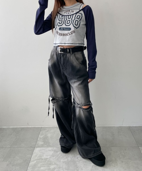 dispark（ディスパーク）の「DISPARK/ナンバリングロゴレイヤードロンT（Tシャツ/カットソー・レディース・ネイビー/ブラウン・FREE）」の4枚目の写真