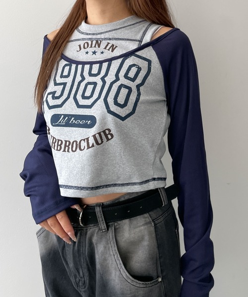 dispark（ディスパーク）の「DISPARK/ナンバリングロゴレイヤードロンT（Tシャツ/カットソー・レディース・ネイビー/ブラウン・FREE）」の11枚目の写真