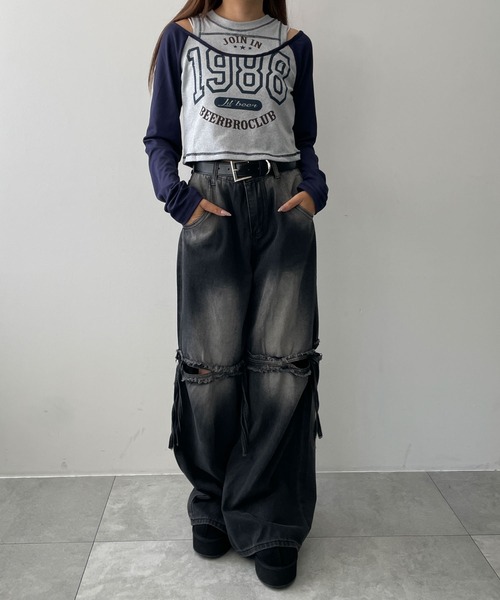 dispark（ディスパーク）の「DISPARK/ナンバリングロゴレイヤードロンT（Tシャツ/カットソー・レディース・ネイビー/ブラウン・FREE）」の12枚目の写真