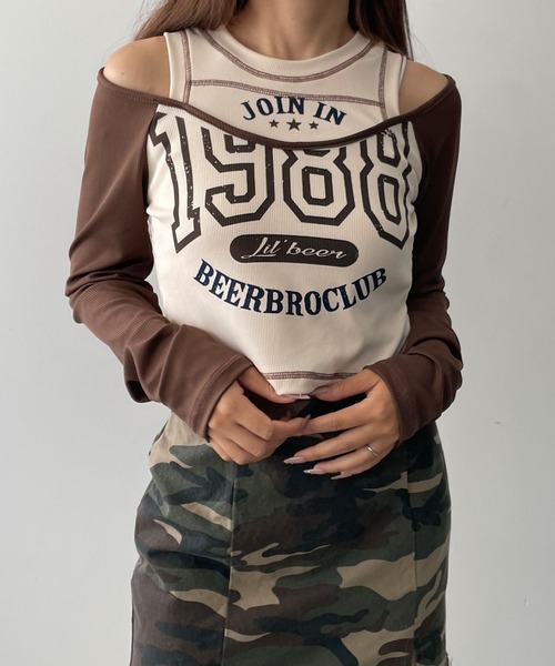 dispark（ディスパーク）の「DISPARK/ナンバリングロゴレイヤードロンT（Tシャツ/カットソー・レディース・ネイビー/ブラウン・FREE）」の5枚目の写真