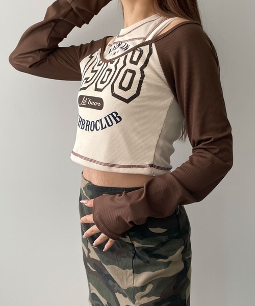 dispark（ディスパーク）の「DISPARK/ナンバリングロゴレイヤードロンT（Tシャツ/カットソー・レディース・ネイビー/ブラウン・FREE）」の7枚目の写真