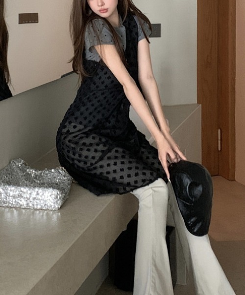 gossip!ロサンゼルス(ゴシップロサンゼルス)の「ミディ丈シアーワンピース(ワンピース・レディース・ホワイト/ブラック・FREE)」の18枚目の写真