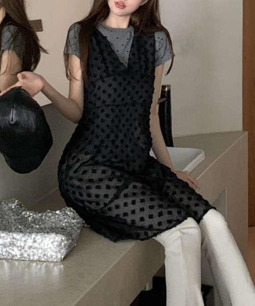 gossip!ロサンゼルス(ゴシップロサンゼルス)の「ミディ丈シアーワンピース(ワンピース・レディース・ホワイト/ブラック・FREE)」の17枚目の写真
