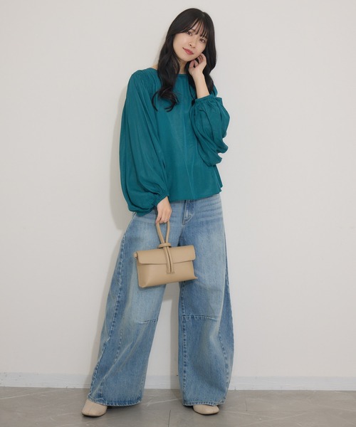 KATHARINE ROSS(キャサリンロス)の「【KATHARINE ROSS】キュプラ混ステッチギャザーブラウス(シャツ/ブラウス・レディース・グリーン/ブラック・MEDIUM)」の3枚目の写真