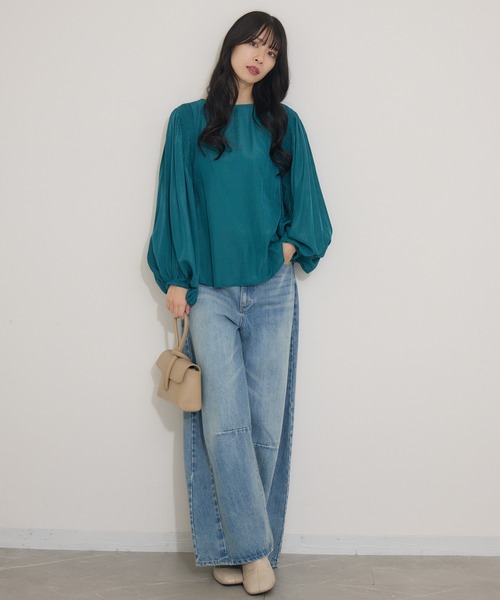 KATHARINE ROSS(キャサリンロス)の「【KATHARINE ROSS】キュプラ混ステッチギャザーブラウス(シャツ/ブラウス・レディース・グリーン/ブラック・MEDIUM)」の5枚目の写真