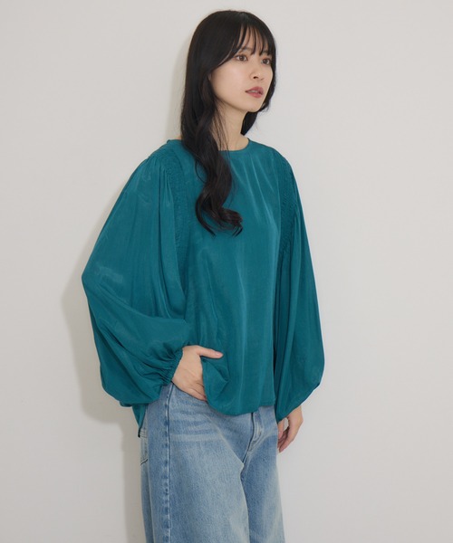 KATHARINE ROSS(キャサリンロス)の「【KATHARINE ROSS】キュプラ混ステッチギャザーブラウス(シャツ/ブラウス・レディース・グリーン/ブラック・MEDIUM)」の8枚目の写真