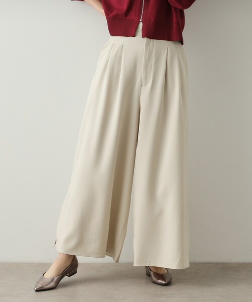 セール】サイドスリットワイドパンツ【洗濯機洗い可】（その他パンツ