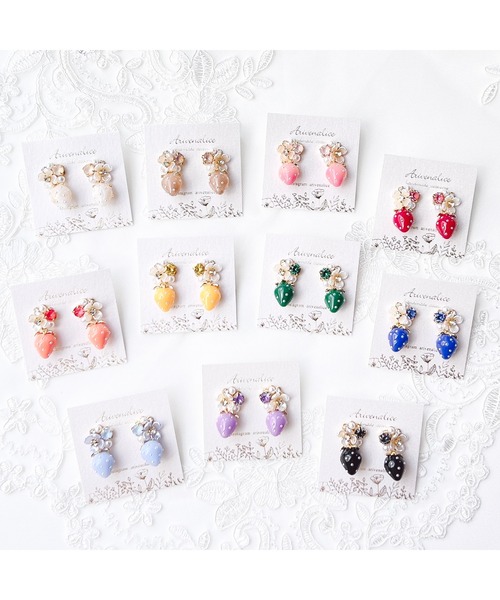 tone(トーン)の「【Arivenalice】全11色 milky strawberry フラワービジュー ピアス(MA)(ピアス(両耳用)・レディース・ブルー系その他/パープル/イエロー/オレンジ/ホワイト/ブラウン/グリーン/ピンク/レッド/ブラック/ブルー・FREE)」の12枚目の写真
