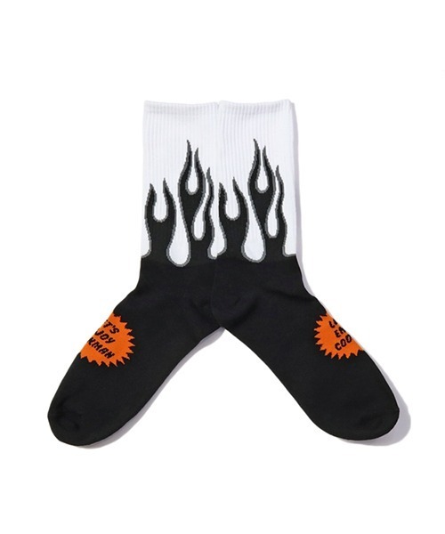 COOKMAN(クックマン)の「Cookman クックマン ソックス Crew Socks Flame ファイアーパターン ソックス(ソックス/靴下・メンズ・ブラック×グレー/ブラック×ホワイト/ブルー/ホワイト×ブラック/ブラック×レッド/ブラック×ブラック/ブラック×ブルー・FREE)」の4枚目の写真
