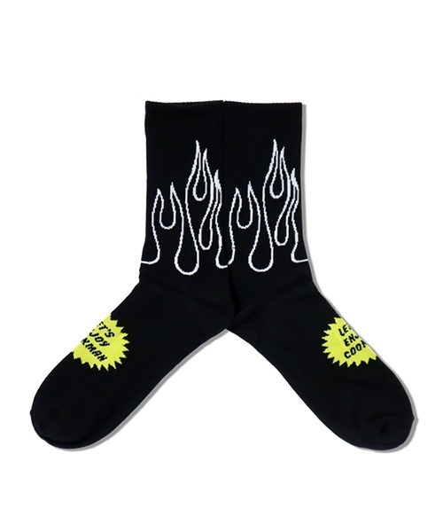 COOKMAN(クックマン)の「Cookman クックマン ソックス Crew Socks Flame ファイアーパターン ソックス(ソックス/靴下・メンズ・ブラック×グレー/ブラック×ホワイト/ブルー/ホワイト×ブラック/ブラック×レッド/ブラック×ブラック/ブラック×ブルー・FREE)」の1枚目の写真