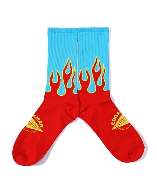 COOKMAN(クックマン)の「Cookman クックマン ソックス Crew Socks Flame ファイアーパターン ソックス(ソックス/靴下・メンズ・ブラック×グレー/ブラック×ホワイト/ブルー/ホワイト×ブラック/ブラック×レッド/ブラック×ブラック/ブラック×ブルー・FREE)」の7枚目の写真