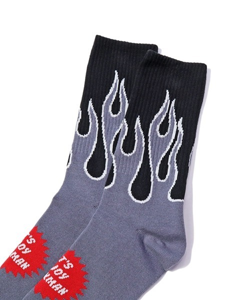 COOKMAN(クックマン)の「Cookman クックマン ソックス Crew Socks Flame ファイアーパターン ソックス(ソックス/靴下・メンズ・ブラック×グレー/ブラック×ホワイト/ブルー/ホワイト×ブラック/ブラック×レッド/ブラック×ブラック/ブラック×ブルー・FREE)」の18枚目の写真