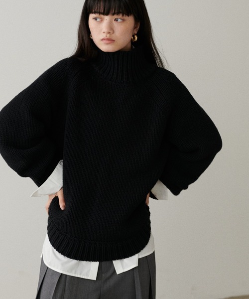 LARUTA(ラルータ)の「【LARUTA】ハンド風ラウンドヘムニットプルオーバー(ニット/セーター・レディース・サックスブルー/ブラック/アイボリー/キャメル・FREE)」の5枚目の写真