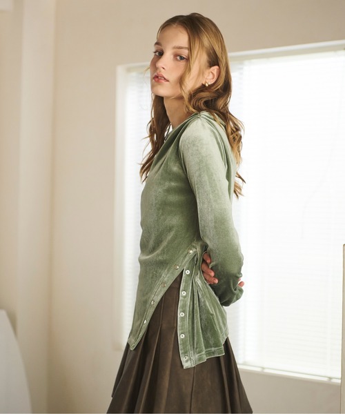 tシャツ side slit velours tops/ サイドスリットベロアトップス レディース loin nuit tシャツ side slit velours tops/ サイドスリット