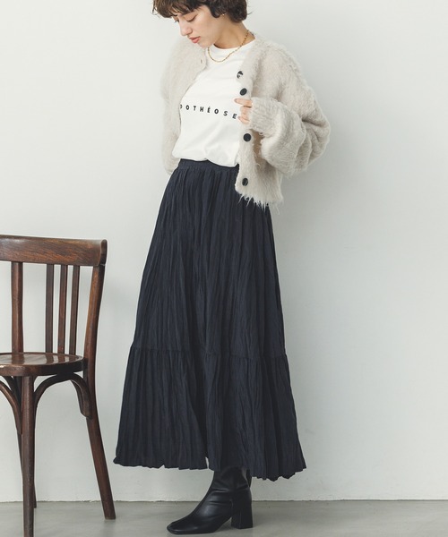 hunch ハンチ の 光沢ワッシャー ランダムプリーツスカート スカート