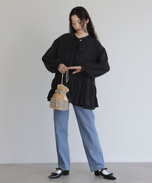somari imagination(ソマリ イマジネーション)の「前後2wayボウタイチュニックブラウス(シャツ/ブラウス・レディース・ブラック/オフホワイト・2/1)」の18枚目の写真