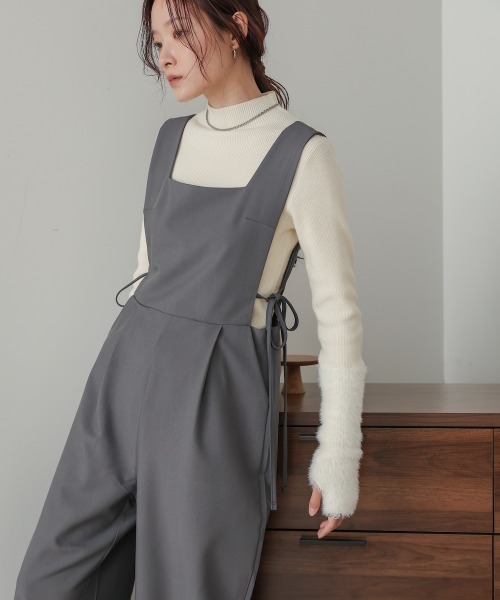 Bab（バブ）の「【S・Mサイズ展開】サイドリボンオールインワン（つなぎ/オールインワン・レディース・ブラック/グレー・S/M）」の4枚目の写真