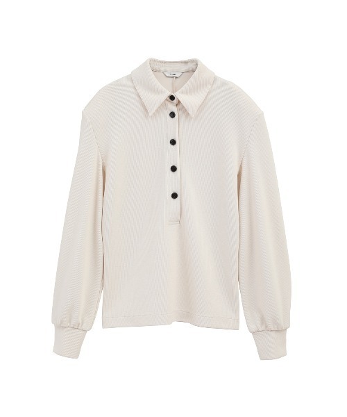 CLANE（クラネ）の「CLANE POWER SHOULDER POLO TOPS 17105-1292（ポロシャツ・レディース・オフホワイト/ブラウン/ブラック・1）」の12枚目の写真