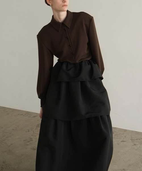 CLANE（クラネ）の「CLANE POWER SHOULDER POLO TOPS 17105-1292（ポロシャツ・レディース・オフホワイト/ブラウン/ブラック・1）」の18枚目の写真