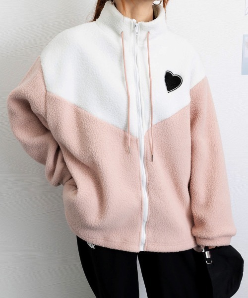 Miniministore（ミニミニストア）の「スタンドカラーボアジャケット バイカラー（ブルゾン・レディース・ブルー/ピンク・FREE）」の2枚目の写真