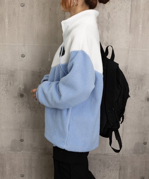 Miniministore（ミニミニストア）の「スタンドカラーボアジャケット バイカラー（ブルゾン・レディース・ブルー/ピンク・FREE）」の11枚目の写真