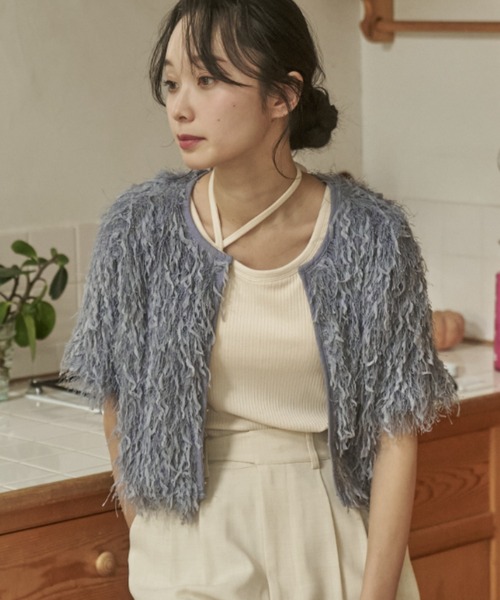 moi tytto（モイテュット）の「もしゃもしゃフリンジカーディガン（カーディガン/ボレロ・レディース・ナチュラル/ブルー/ベージュ/イエロー・FREE）」の3枚目の写真