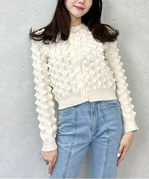 Per sist ence（パーシエンス）の「トゲトゲニットカーディガン（カーディガン/ボレロ・レディース・アイボリー/ブラック/グレー/ピンク・FREE）」の2枚目の写真