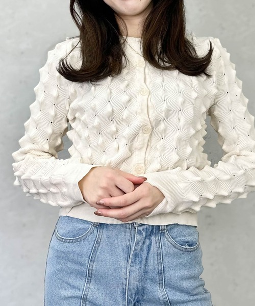 Per sist ence（パーシエンス）の「トゲトゲニットカーディガン（カーディガン/ボレロ・レディース・アイボリー/ブラック/グレー/ピンク・FREE）」の6枚目の写真