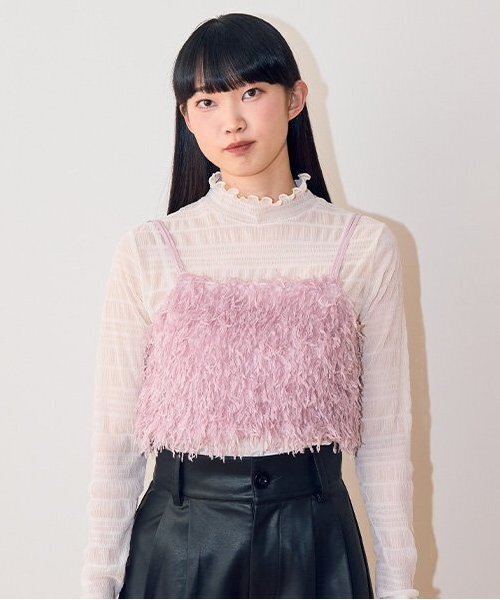Mi-je(ミジェ)の「フェザービスチェ【韓国ファッション】(ベスト・レディース・ピンク/ブルーグレー/アイボリー・F)」の3枚目の写真