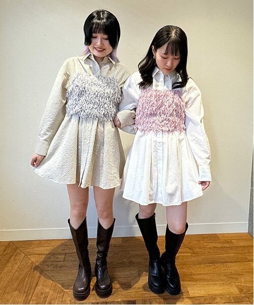 Mi-je(ミジェ)の「フェザービスチェ【韓国ファッション】(ベスト・レディース・ピンク/ブルーグレー/アイボリー・F)」の6枚目の写真