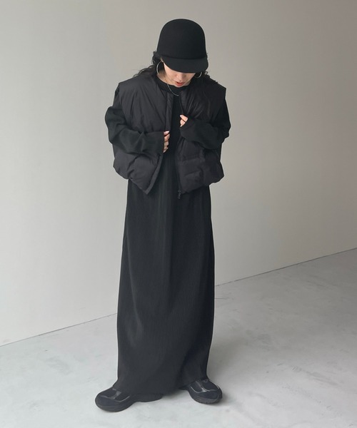 wee9s(ウィークス)の「【セルフカット可能】daily daily super stretch crew neck pleats one piece / デイリーデイリースーパーストレッチクルーネックプリーツワンピース(ワンピース・レディース・アッシュグレー/スカイブルー/ブラック/レッド/ネイビー/ボルドー/アイボリー/ダークグリーン・FREE/LONG)」の10枚目の写真