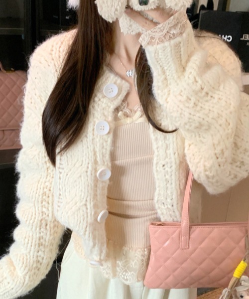 ※【ampm】ローゲージケーブルニットカーディガン