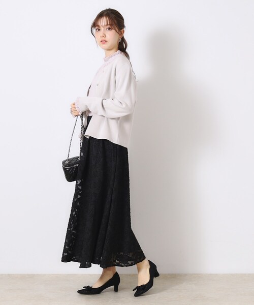 couture brooch（クチュールブローチ）の「【春の華やぎ無地見えスカート】カットジャカードフラワースカート（スカート・レディース・ブラック/アイボリー/ライトパープル・40/38/42/36）」の16枚目の写真