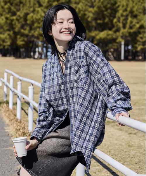 今季新作完売☆MOUSSYビッグチェックシャツ☆オーバーサイズシャツ☆新品タグ付 MOUSSY moussy OPENCOLLARチェックシャツ 柄ブルー -アウトレット通販