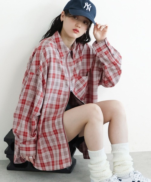 RAGEBLUE（レイジブルー）の「選べるデザイン/WジップアソートBIGチェックシャツ（シャツ/ブラウス・レディース・ネイビー/グレー/レッド・MEDIUM/LARGE）」の6枚目の写真