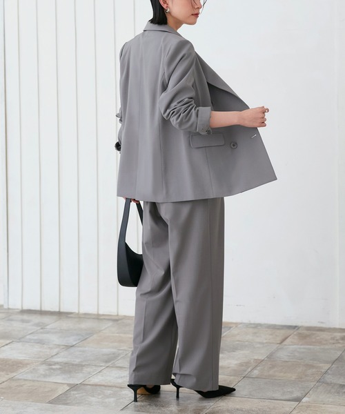 ストレッチ ｜ ピークドラペル ダブルジャケット ＆ プリーツ トップス