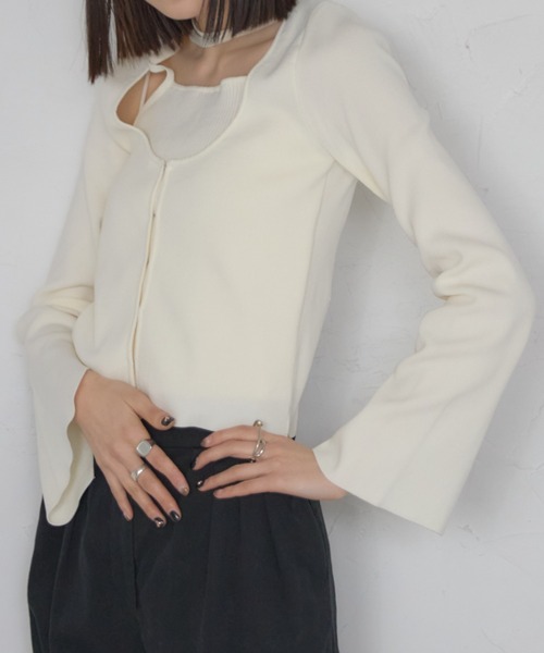 leimn（レイムン）の「レイヤード風リブトップ（タイ付き）（Tシャツ/カットソー・レディース・ブラック/オフホワイト・FREE）」の2枚目の写真