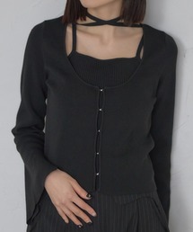 レイヤード風リブトップ（タイ付き）