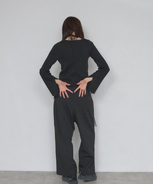 leimn（レイムン）の「レイヤード風リブトップ（タイ付き）（Tシャツ/カットソー・レディース・ブラック/オフホワイト・FREE）」の5枚目の写真