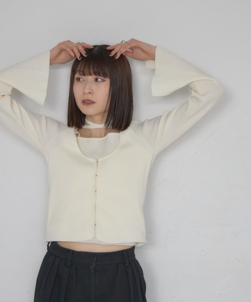 leimn（レイムン）の「レイヤード風リブトップ（タイ付き）（Tシャツ/カットソー・レディース・ブラック/オフホワイト・FREE）」の16枚目の写真