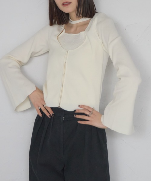 leimn（レイムン）の「レイヤード風リブトップ（タイ付き）（Tシャツ/カットソー・レディース・ブラック/オフホワイト・FREE）」の11枚目の写真