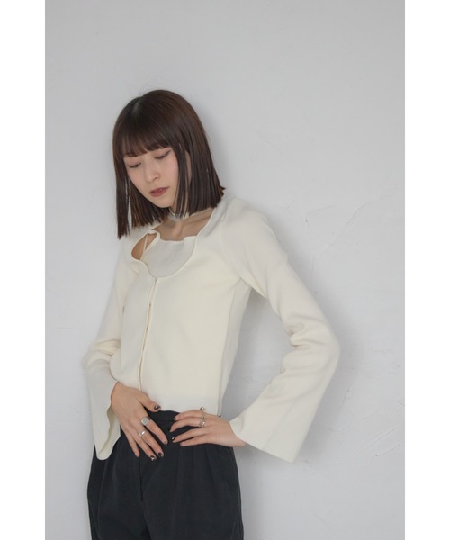 leimn（レイムン）の「レイヤード風リブトップ（タイ付き）（Tシャツ/カットソー・レディース・ブラック/オフホワイト・FREE）」の14枚目の写真