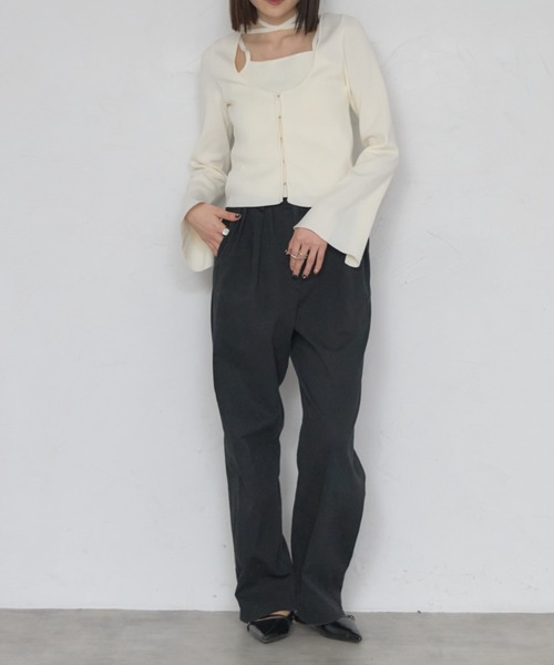 leimn（レイムン）の「レイヤード風リブトップ（タイ付き）（Tシャツ/カットソー・レディース・ブラック/オフホワイト・FREE）」の13枚目の写真